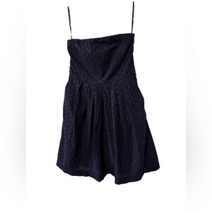 GAP Strapless Navy Eyelet Dress Size 8, Side Zipper, A Line Fitted Bodice *flaw*